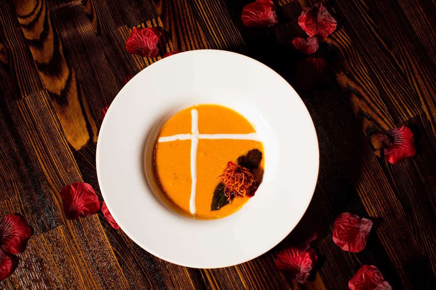 Tomato Bisque with Thai Basil | Valentine's Menu Items | Saffron The Eatery